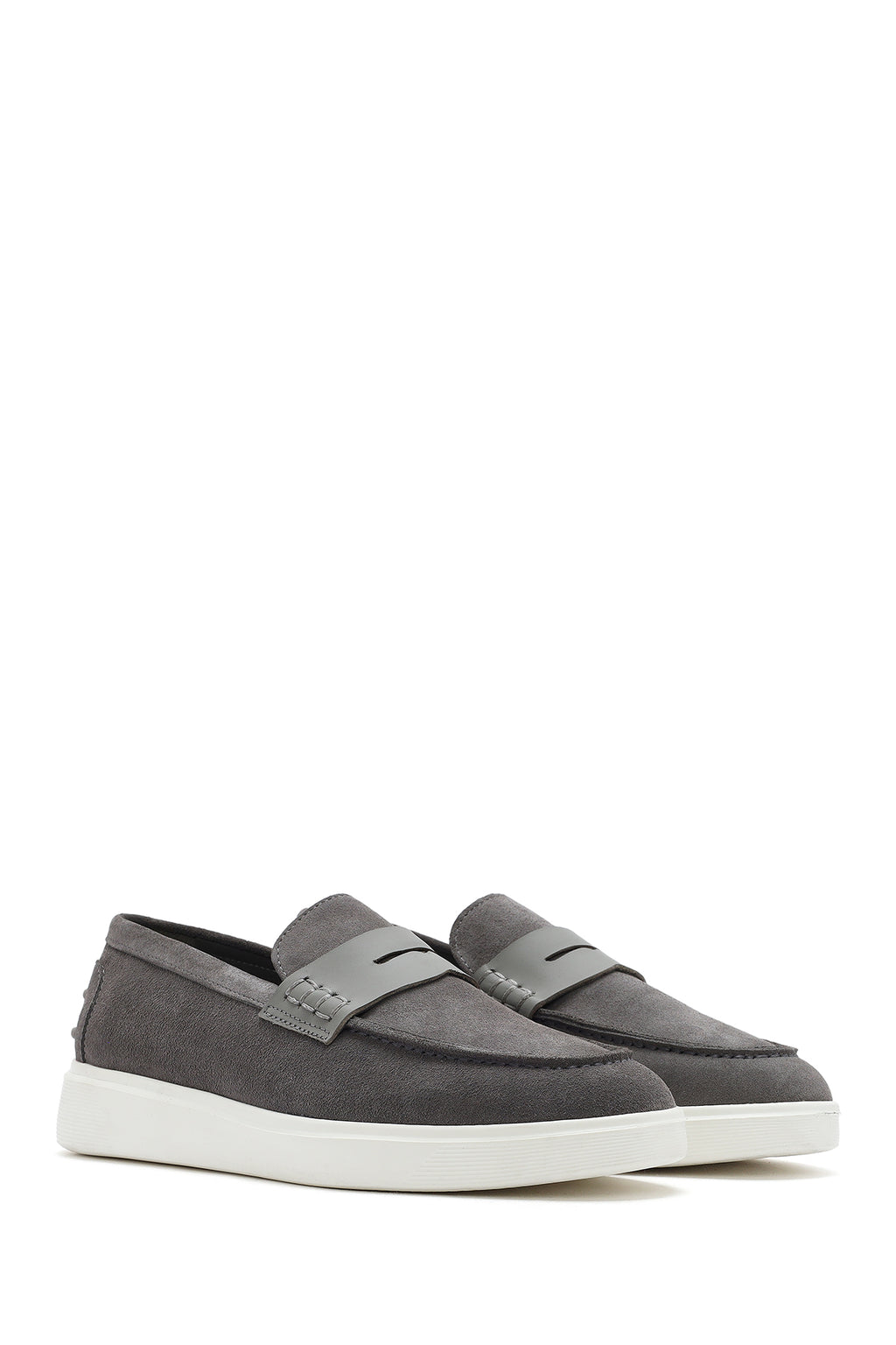 Erkek Gri Kalın Tabanlı Süet Deri Casual Loafer