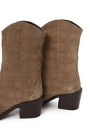 Woman Mink Print Thick-Heeled Suede Cowboy Boots | Derimod