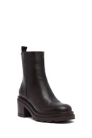 Woman Brown Zip Closure Platform Thick-Heeled Leather Boots | Derimod