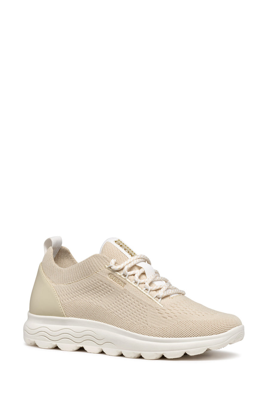 Geox Women Mink D Spherica A - Knitted Text Lace-Up Thick Sole Fabric Sneaker