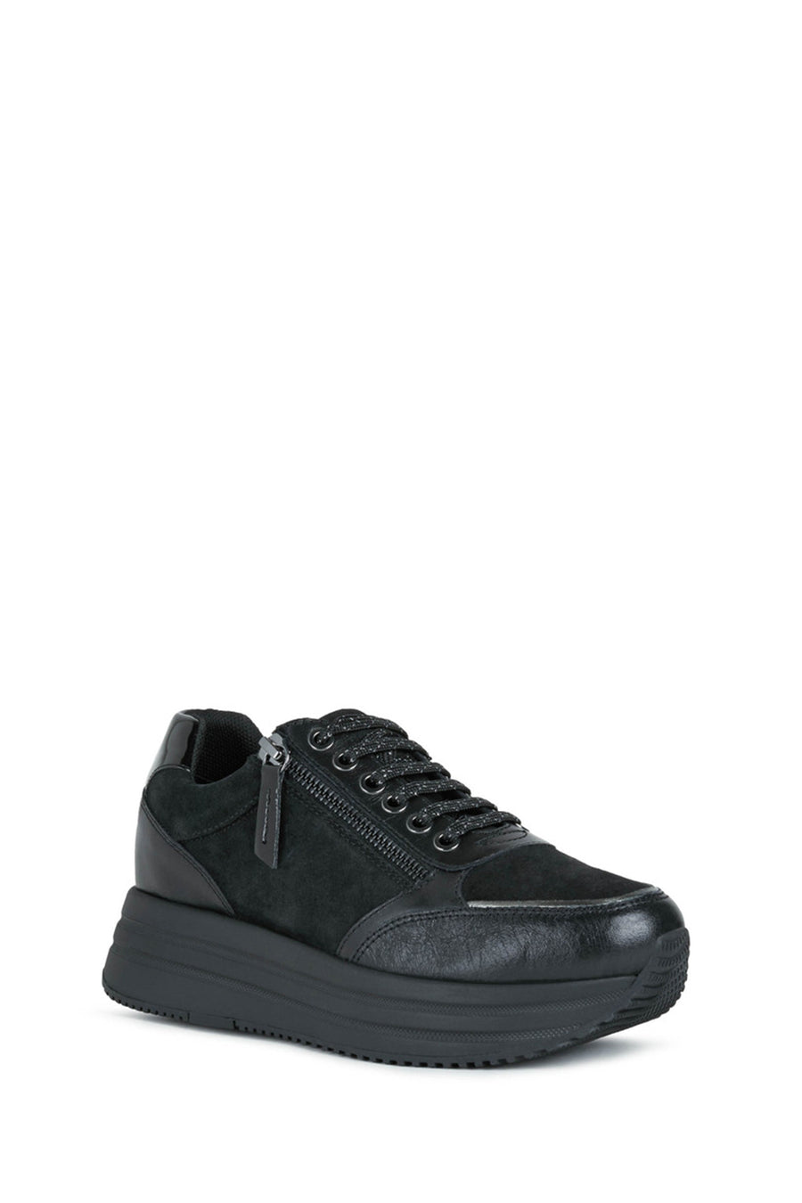 
Geox Women’s Black Kency Lace-Up Thick Sole Leather Sneaker
