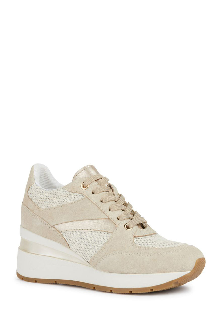 Geox Women's Beige Zosma Thick Soled Lace-up Leather Sneaker