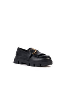 Geox Women's Black Vilde Leather Masculine Loafer | Derimod