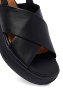 Geox Women's Black Spherica Ec4 Ankle Strap Thick Soled Leather Sandals | Derimod
