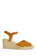 Geox Women Yellow Gelsa Low Wedge Heel Suede Leather Espadrille Sandal | Derimod