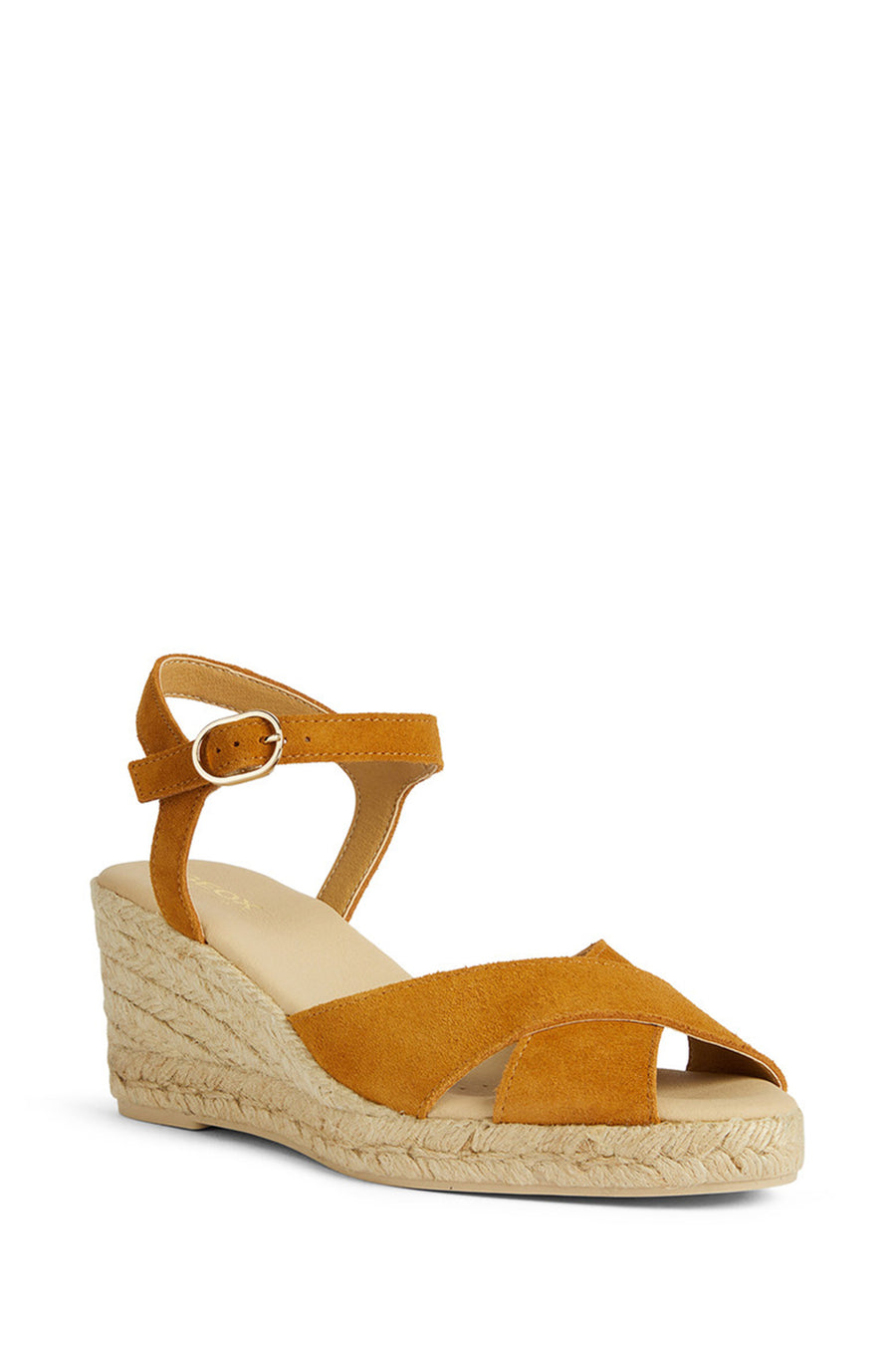 Geox Women Yellow Gelsa Low Wedge Heel Suede Leather Espadrille Sandal