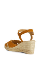 Geox Women Yellow Gelsa Low Wedge Heel Suede Leather Espadrille Sandal | Derimod