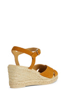 Geox Women Yellow Gelsa Low Wedge Heel Suede Leather Espadrille Sandal | Derimod