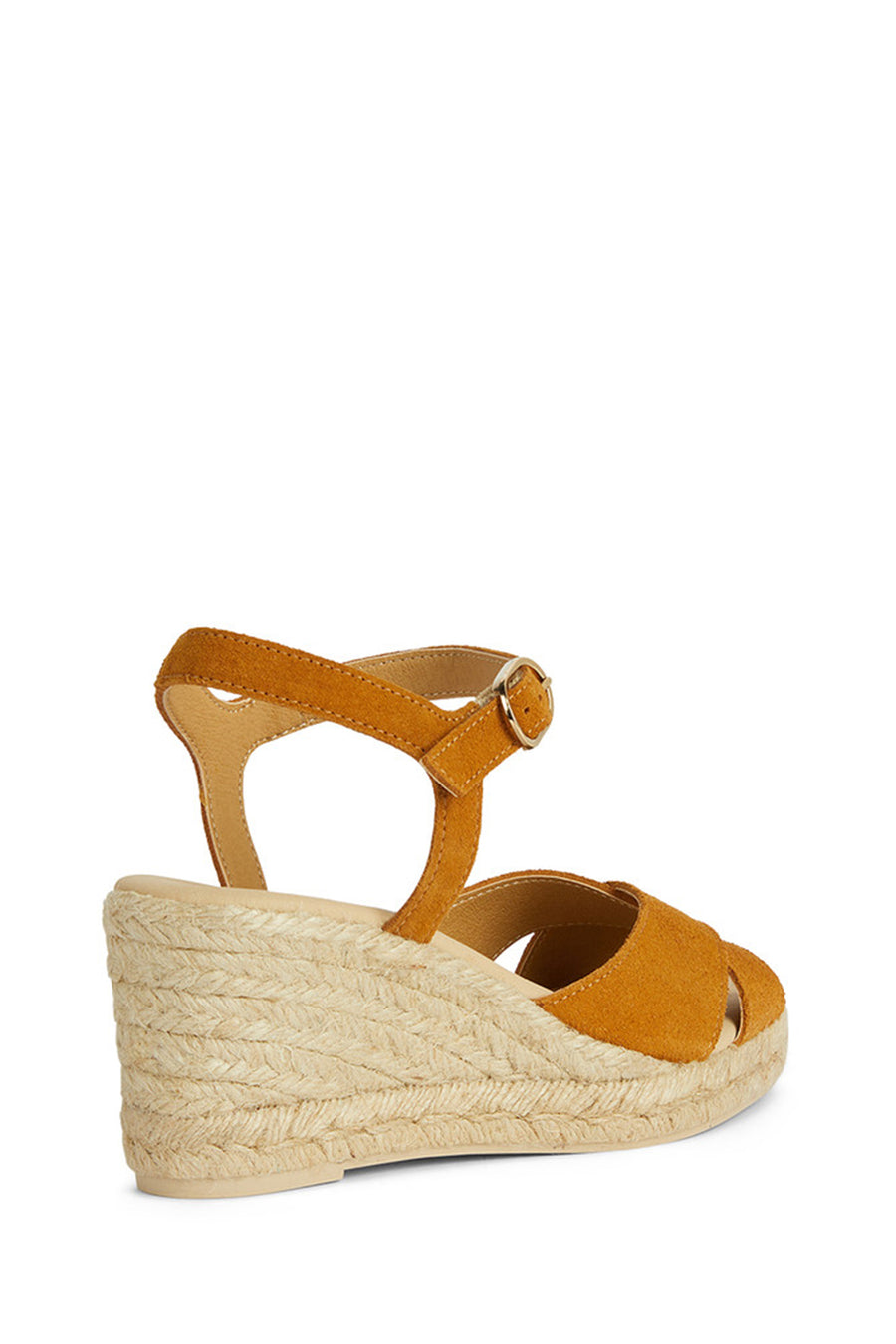 Geox Women Yellow Gelsa Low Wedge Heel Suede Leather Espadrille Sandal