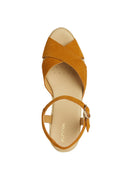 Geox Women Yellow Gelsa Low Wedge Heel Suede Leather Espadrille Sandal | Derimod
