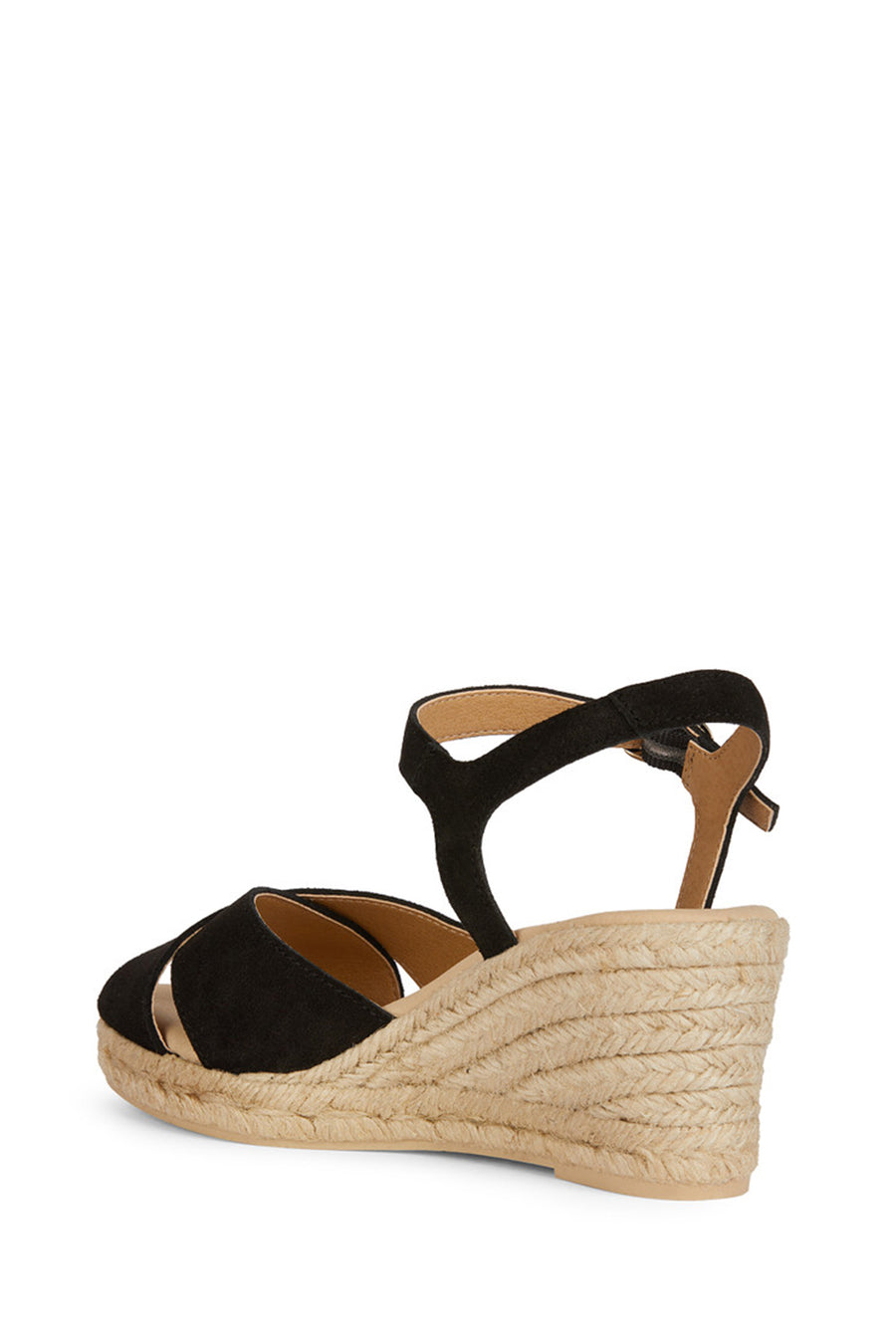 Geox Women Black Gelsa Low Ankle Buckle Wedge Heel Suede Leather Sandal