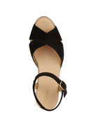 Geox Women Black Gelsa Low Ankle Buckle Wedge Heel Suede Leather Sandal | Derimod