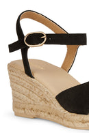 Geox Women Black Gelsa Low Ankle Buckle Wedge Heel Suede Leather Sandal | Derimod