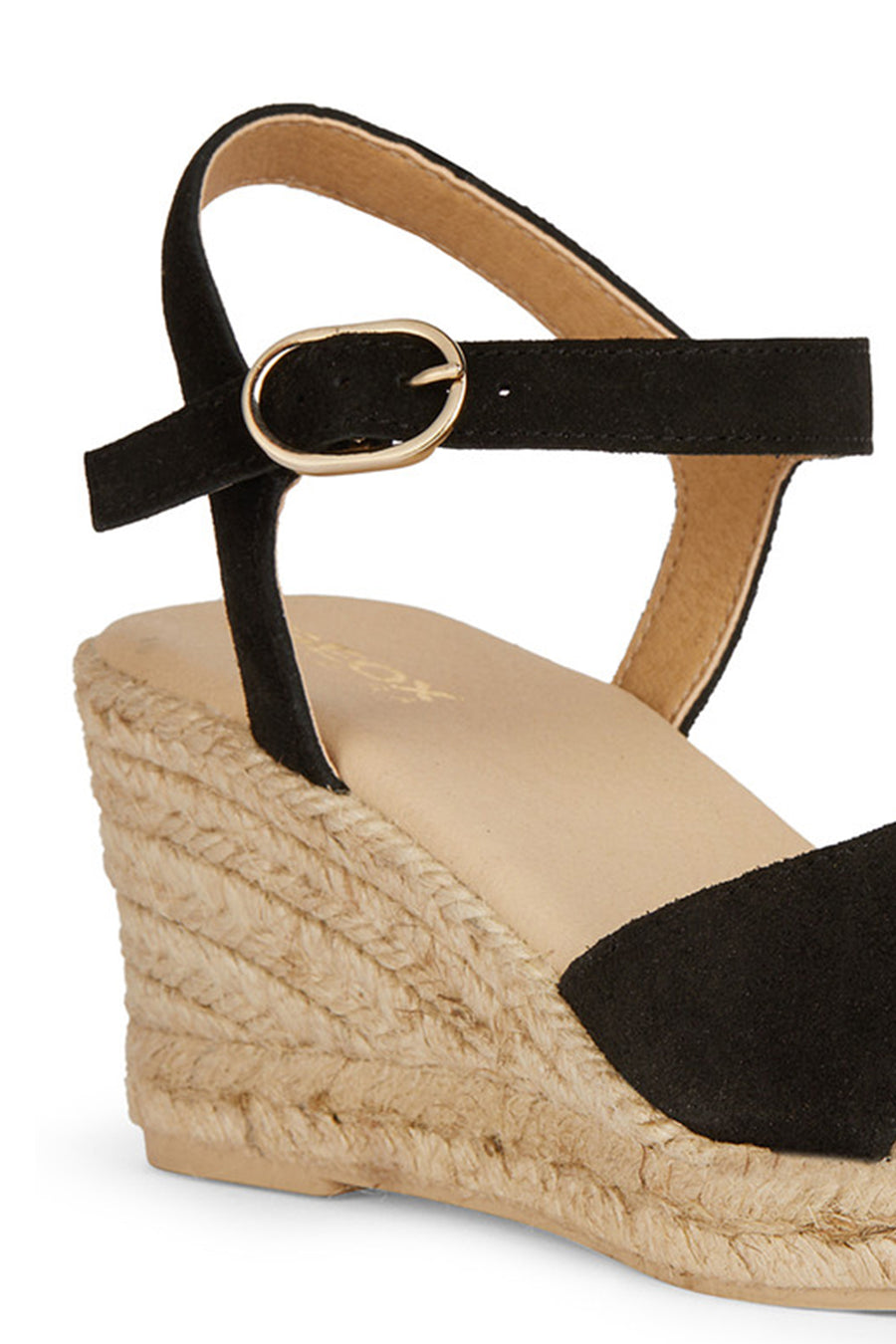 Geox Women Black Gelsa Low Ankle Buckle Wedge Heel Suede Leather Sandal