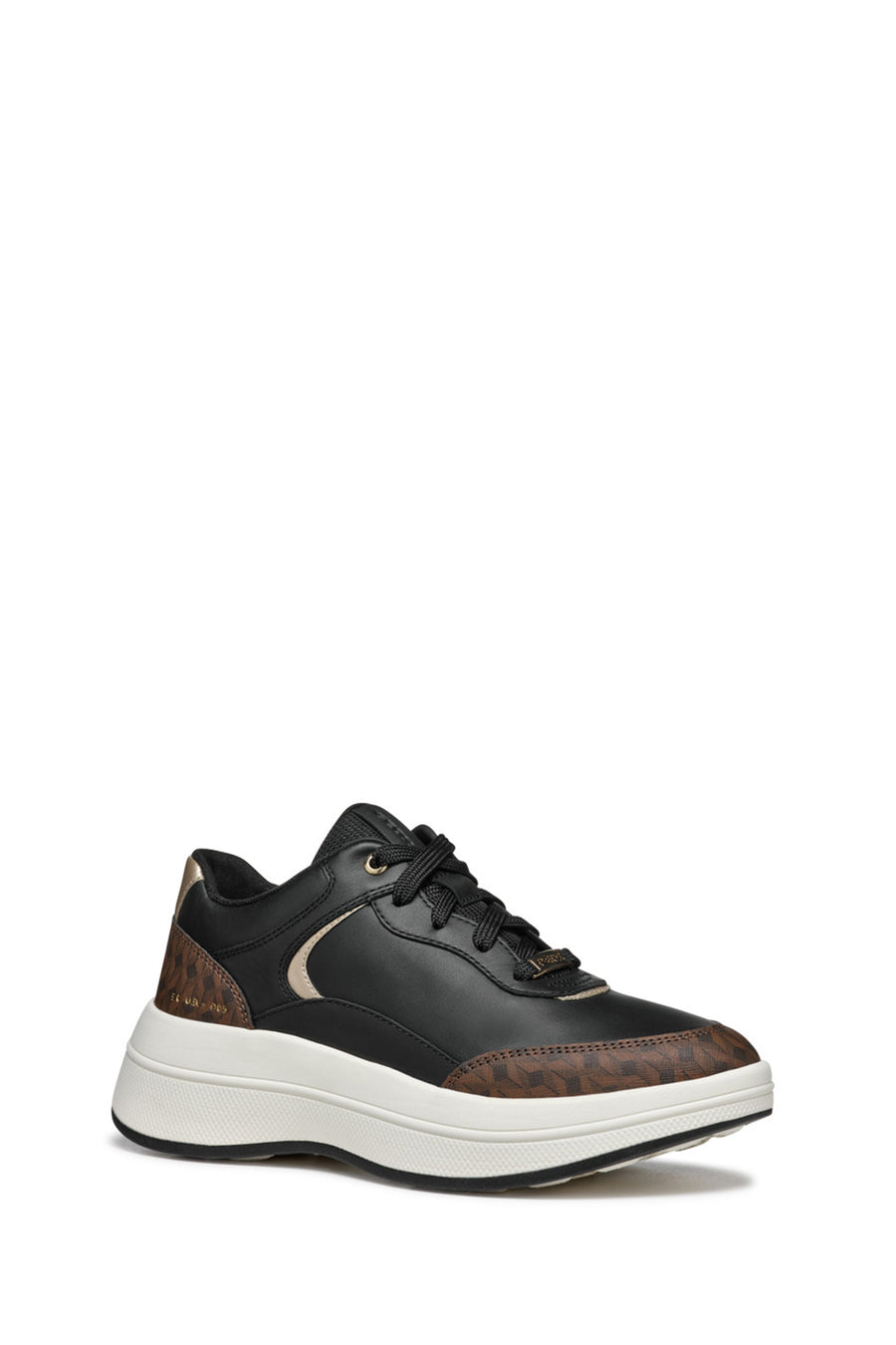 Geox Woman Black Spherica Ecub-3 Laced Thick Sole Leather Sneakers