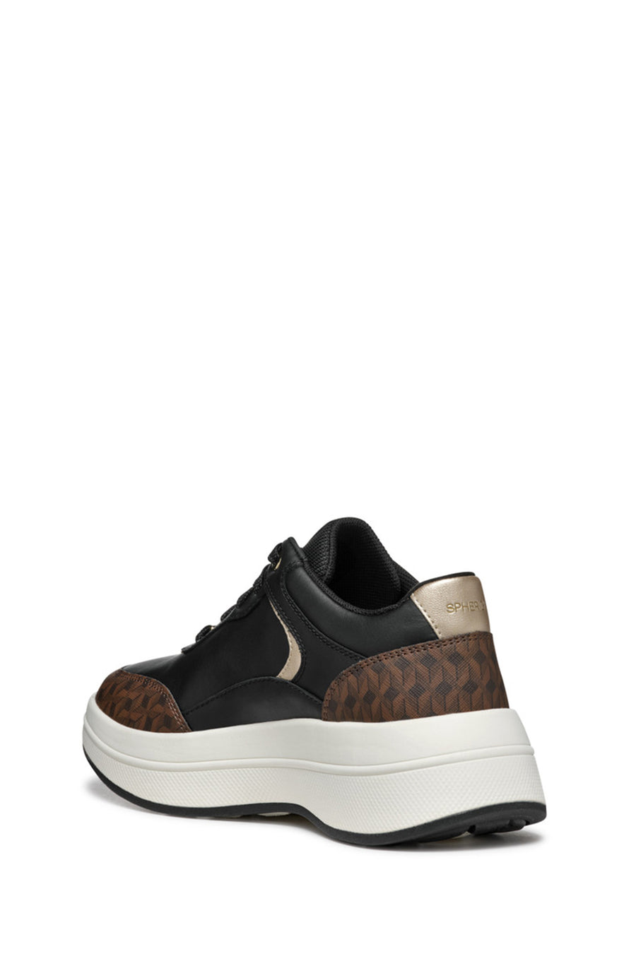 Geox Woman Black Spherica Ecub-3 Laced Thick Sole Leather Sneakers