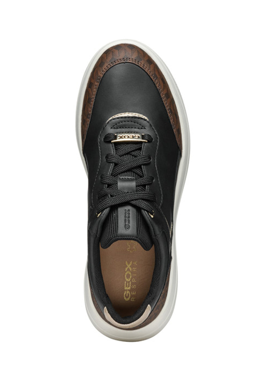 Geox Woman Black Spherica Ecub-3 Laced Thick Sole Leather Sneakers