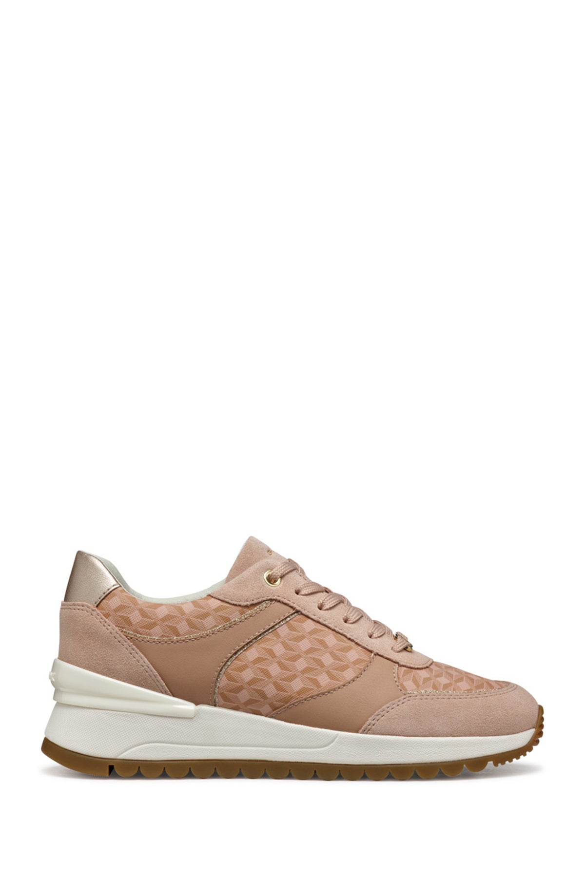 Geox Woman Beige Laced Thick Sole Patterned Leather Sneakers D5500A00422C8156 | Derimod