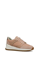 Geox Woman Beige Laced Thick Sole Patterned Leather Sneakers | Derimod