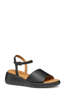 Geox Women Black Meliconia Wedge Heel Leather Sandal | Derimod