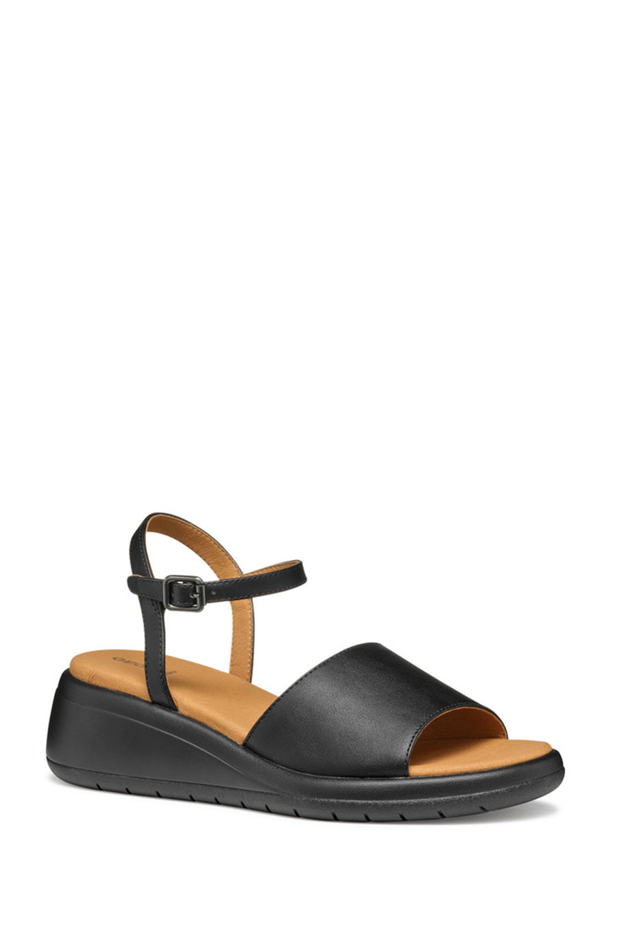 Geox Women Black Meliconia Wedge Heel Leather Sandal