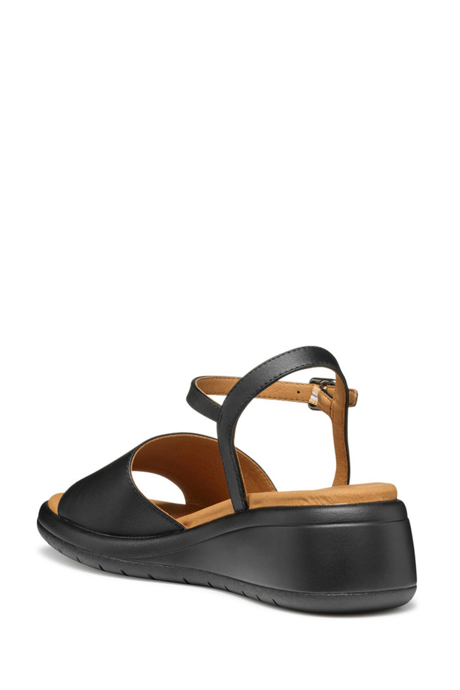 Geox Women Black Meliconia Wedge Heel Leather Sandal