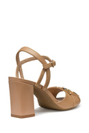 Geox Women Beige D New Eraklia 80 Ankle Buckle Thick Heel Leather Sandal | Derimod