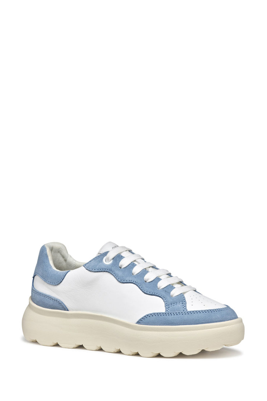 Geox Women White Spherica Ec4.1 Lace-Up Thick-Soled Leather Sneaker