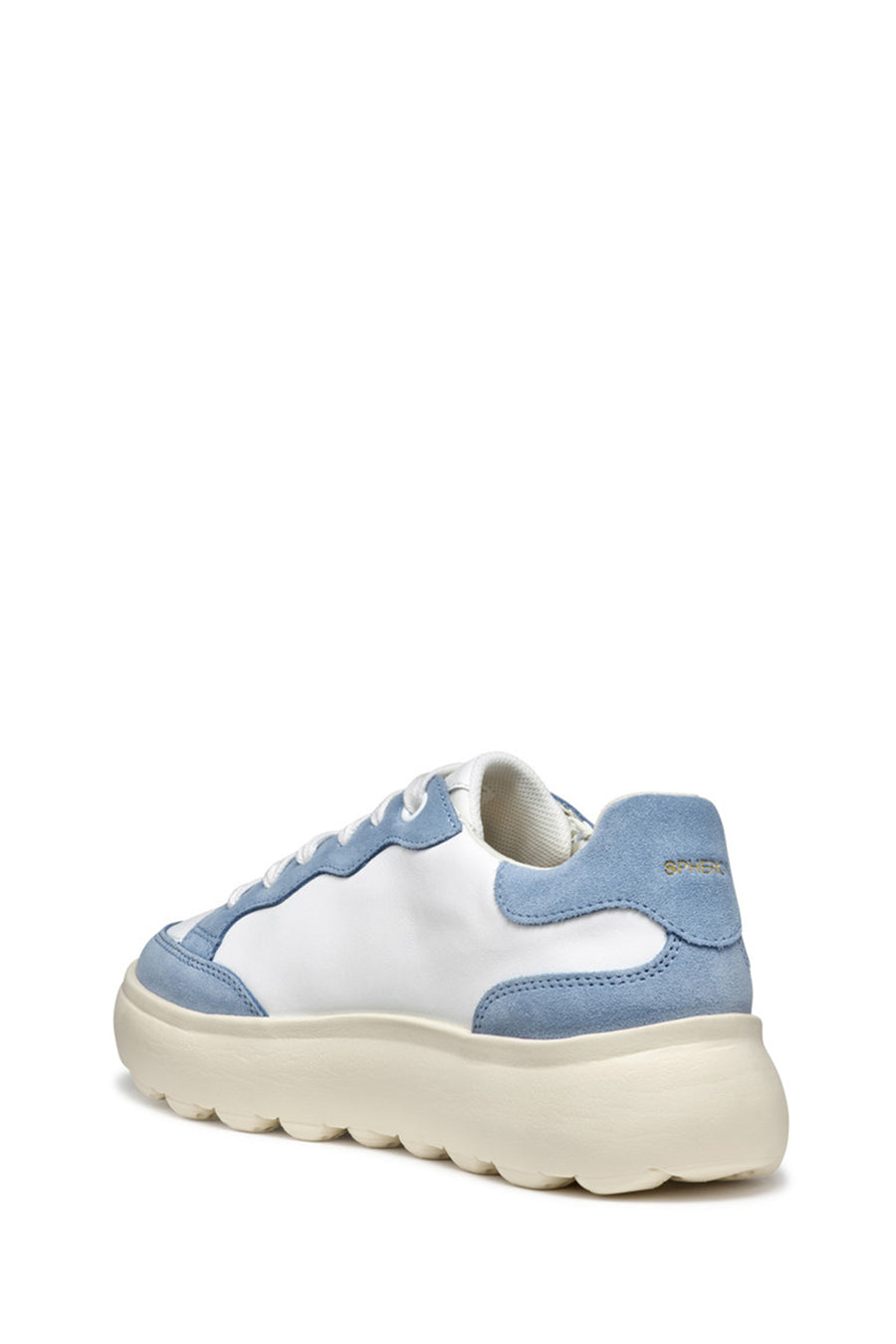 Geox Women White Spherica Ec4.1 Lace-Up Thick-Soled Leather Sneaker