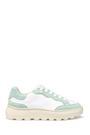 Geox Women White Spherica Ec4.1 Lace-Up Thick-Soled Leather Sneaker | Derimod