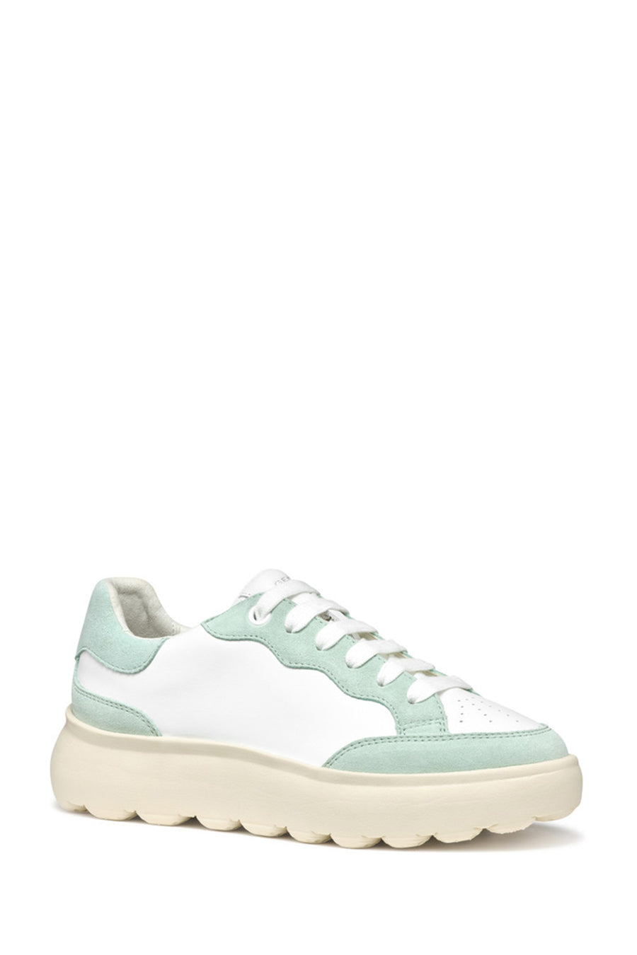 Geox Women White Spherica Ec4.1 Lace-Up Thick-Soled Leather Sneaker