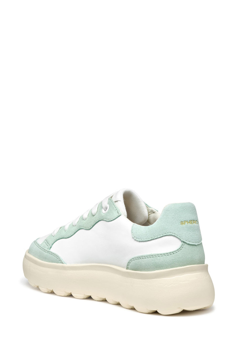 Geox Women White Spherica Ec4.1 Lace-Up Thick-Soled Leather Sneaker