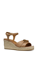 Geox Women Beige D Panarea Wedge Heel Leather Sandal | Derimod