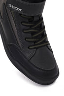Geox Boys Black Arzach High Lace-Up Strapped Leather Boots | Derimod