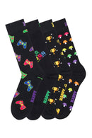 Happy Socks Male Black Gamer-Themed Cotton 4-Pack Socks Set | Derimod
