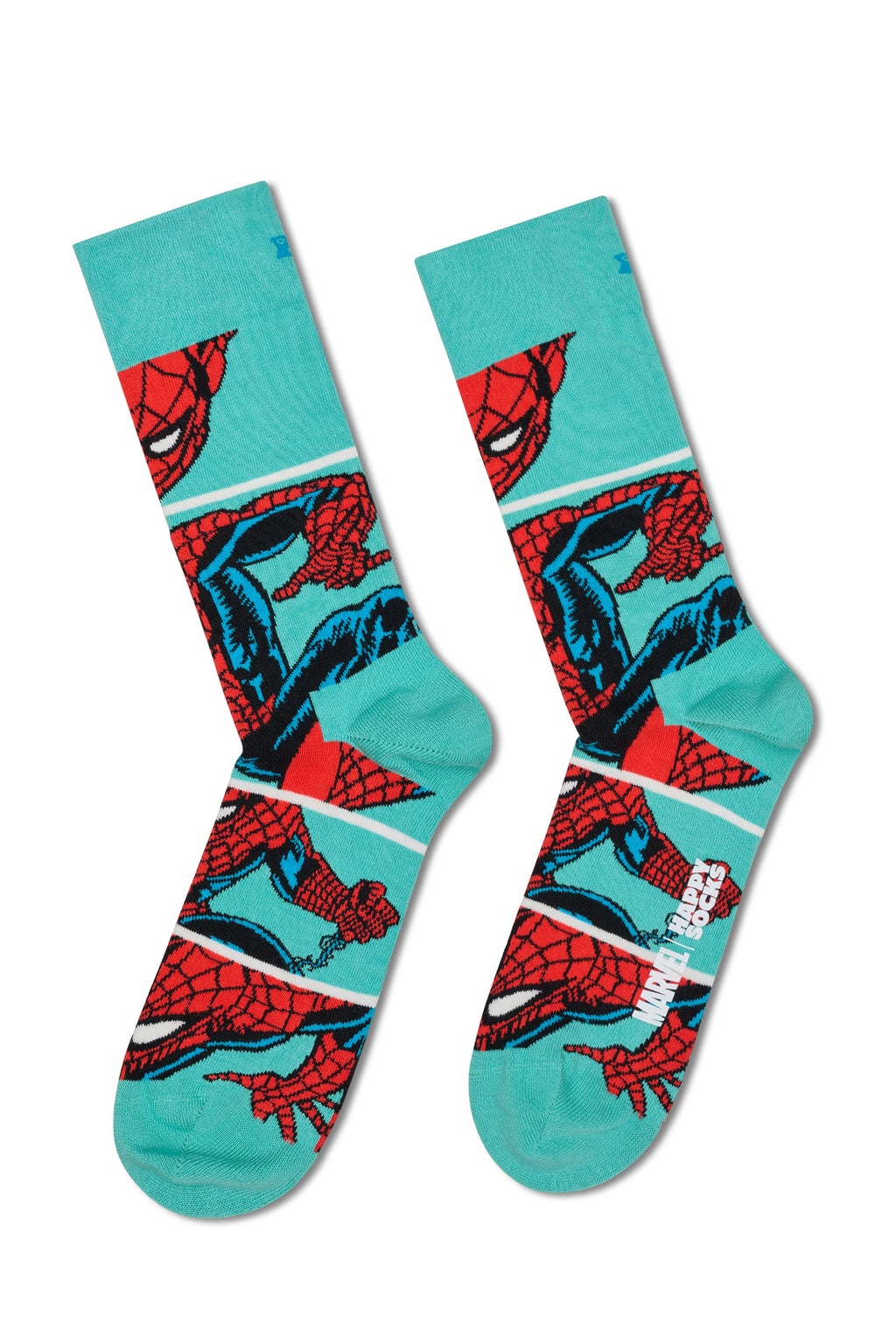 Happy Socks Erkek Mavi Spıder-Man Desenli Pamuklu Çorap