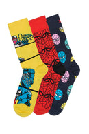 Happy Socks Erkek Çok Renkli Spıder-Man Desenli Pamuklu 3’lü Çorap Seti | Derimod