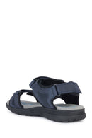 Geox Men's Navy Blue Spherica Ec5 Ankle Strap Suede Leather Sandals | Derimod