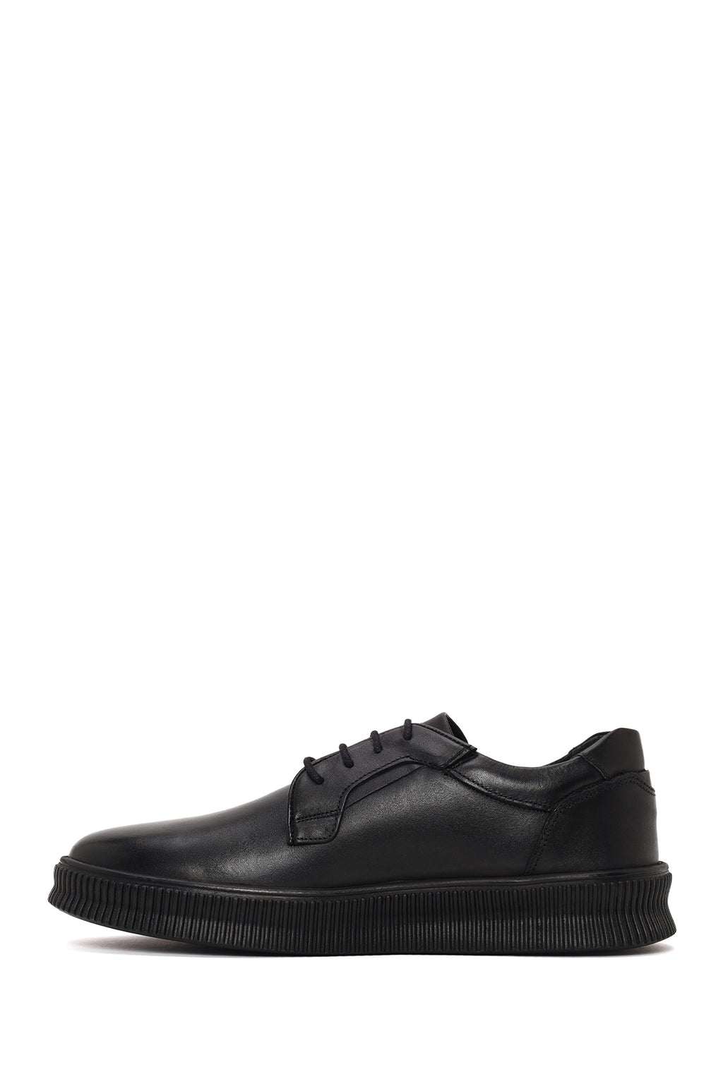 Erkek Siyah Bağcıklı Deri Sneaker