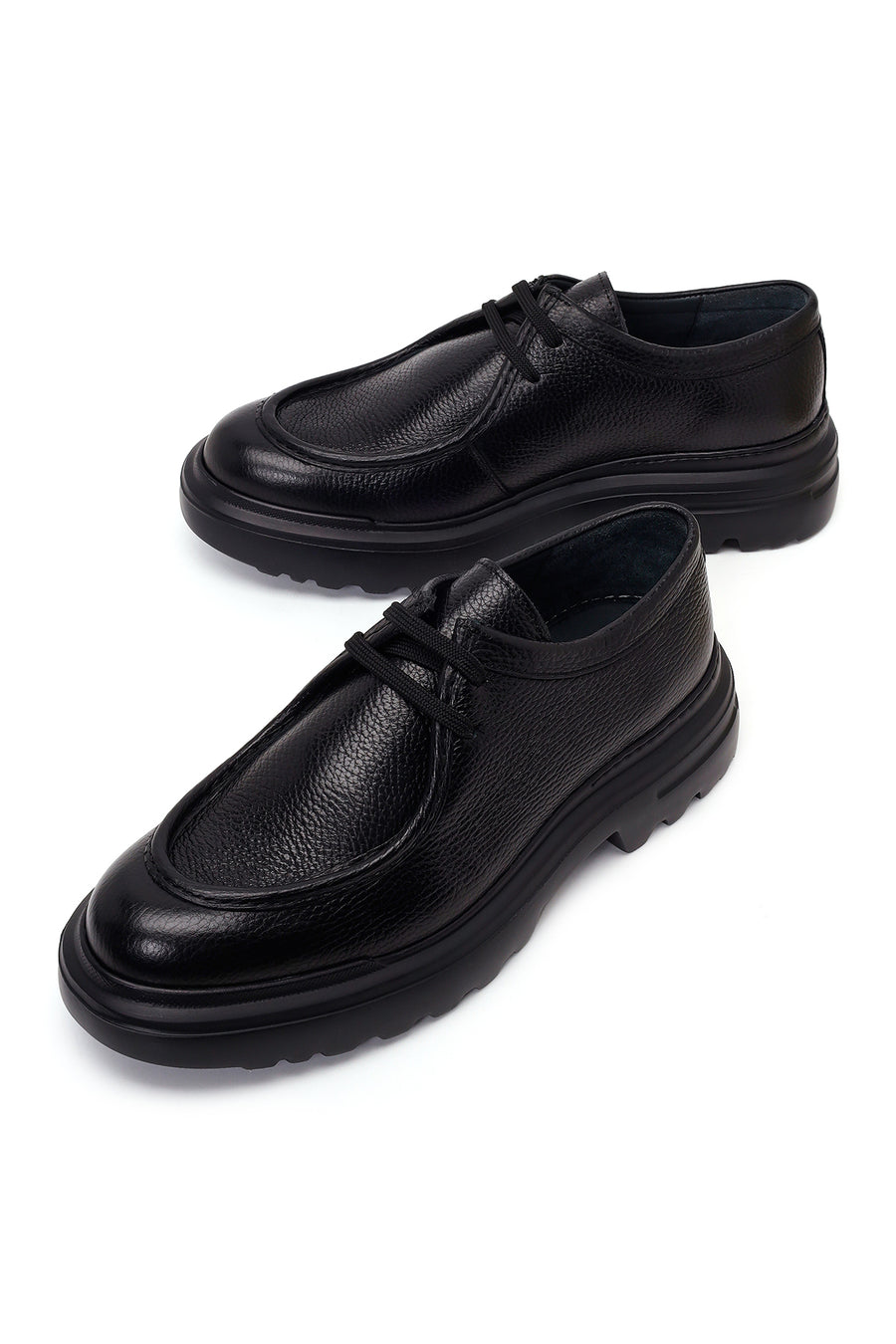 Male Black Lace-Up Thick-Soled Leather Casual Shoes