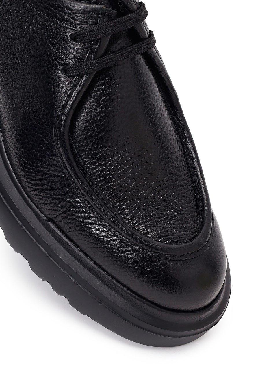 Male Black Lace-Up Thick-Soled Leather Casual Shoes