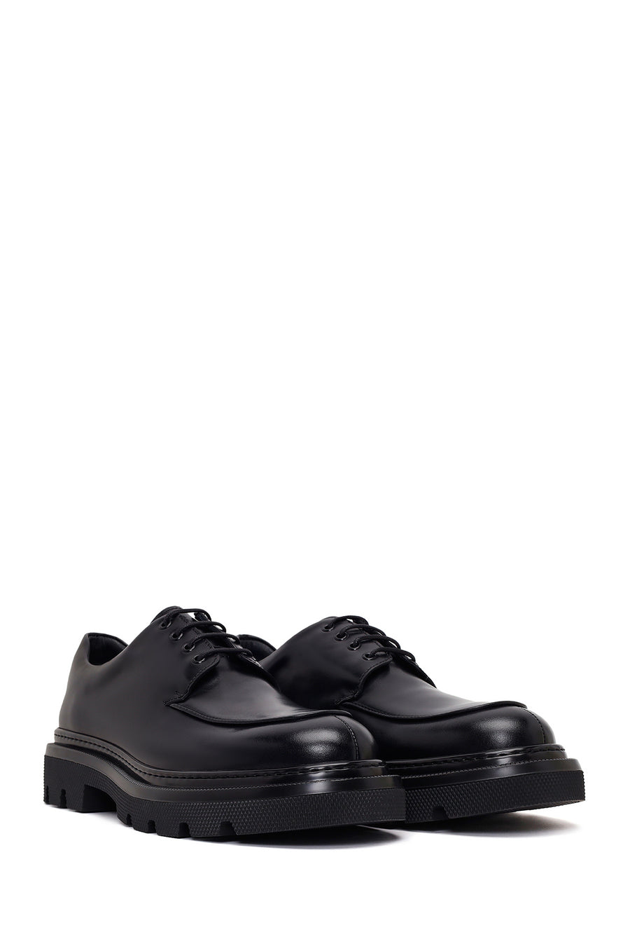 Male Black Lace-Up Thick-Soled Leather Casual Shoes