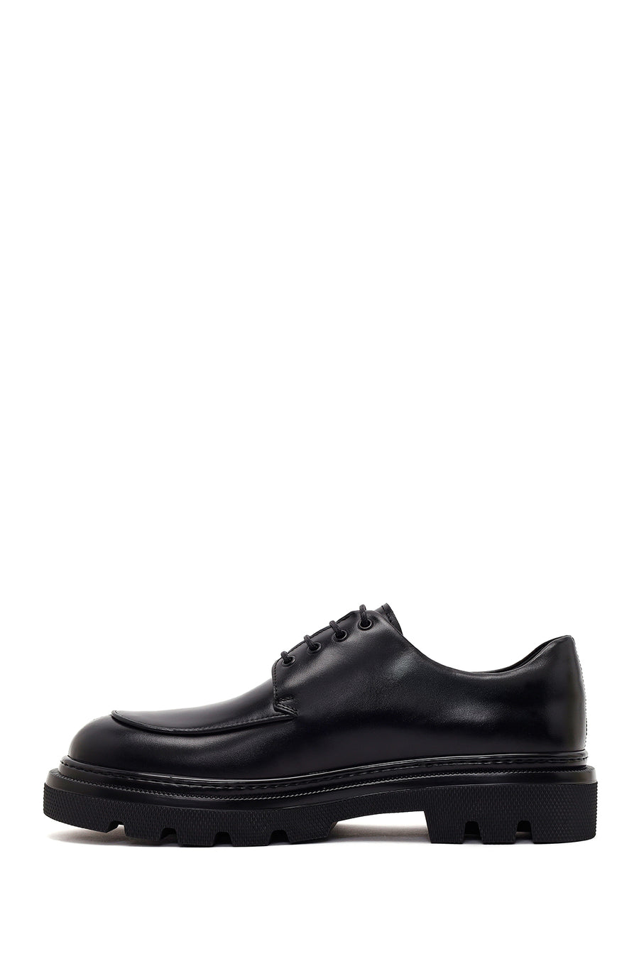 Male Black Lace-Up Thick-Soled Leather Casual Shoes