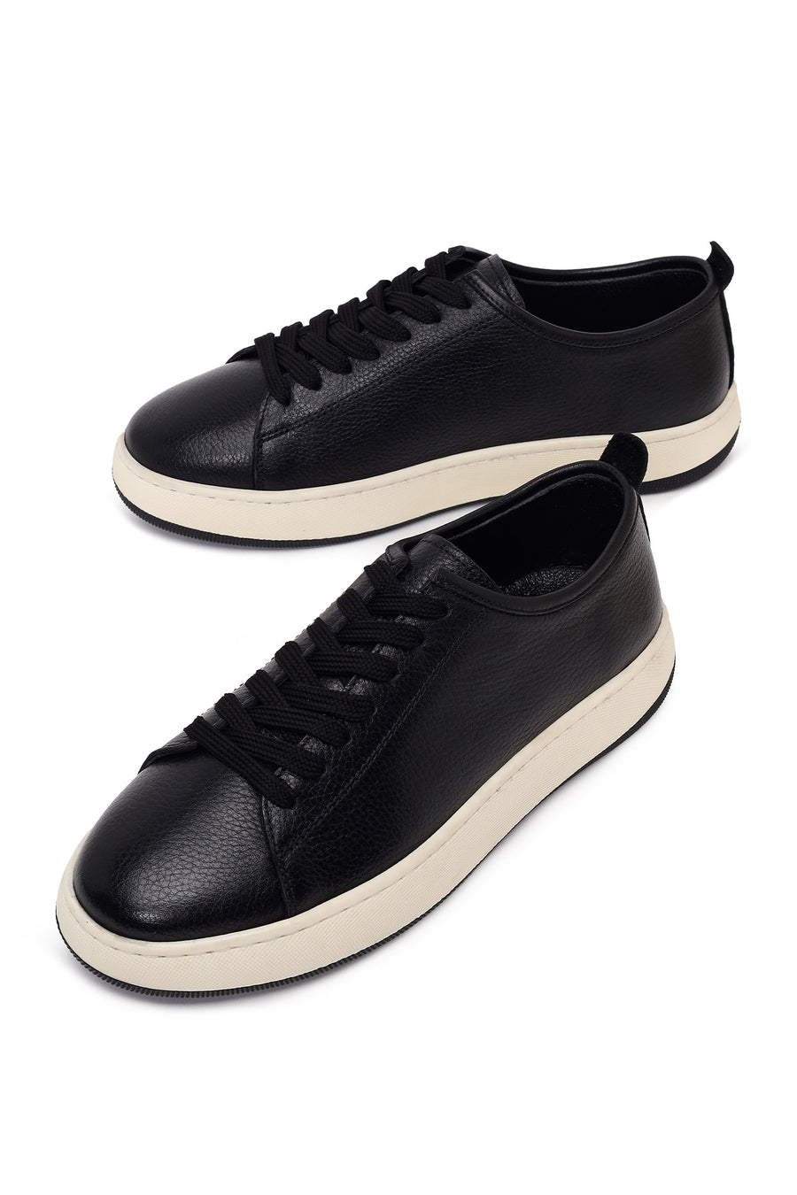 Erkek Siyah Bağcıklı Kalın Tabanlı Deri Sneaker