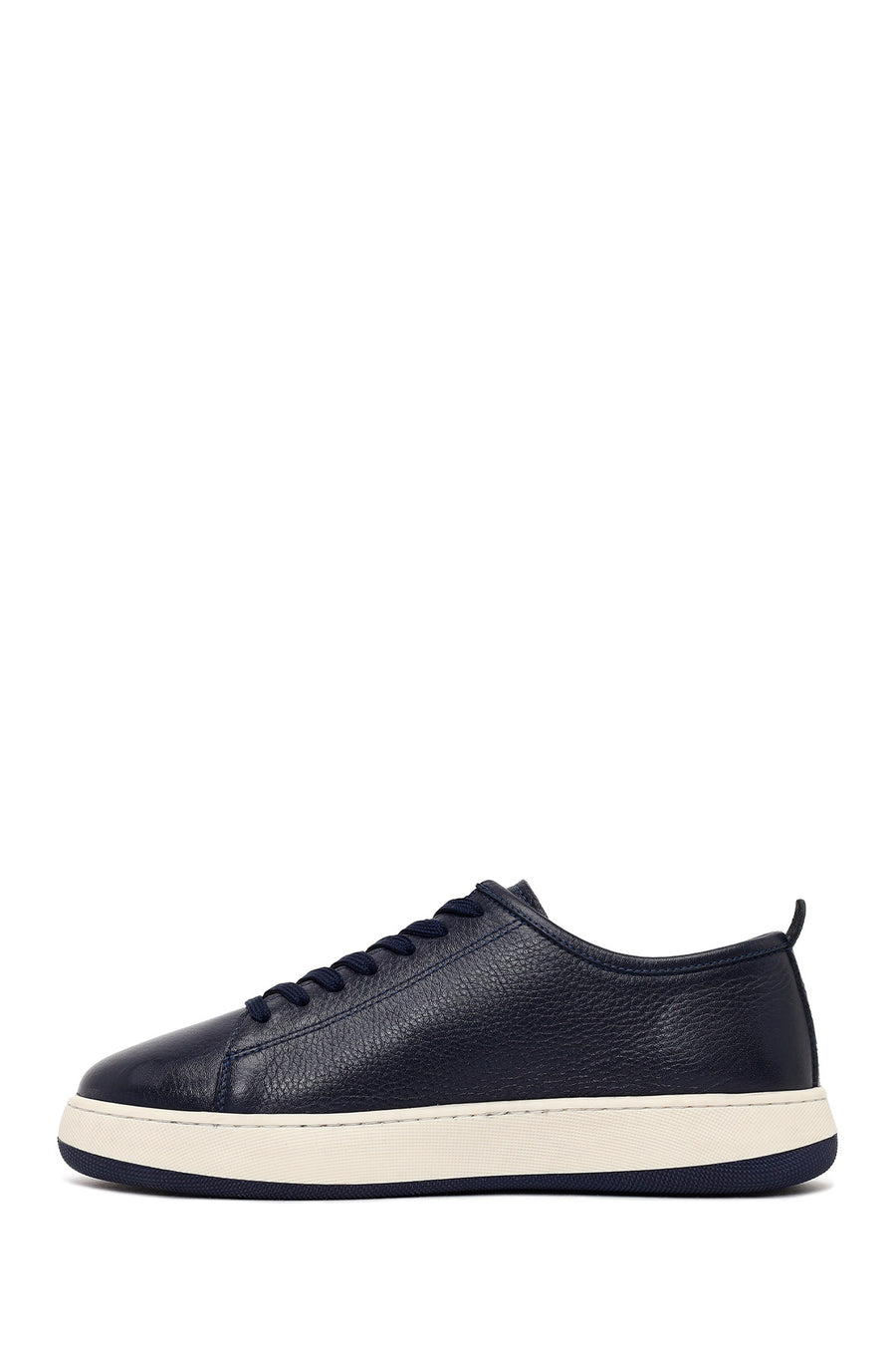 Erkek Lacivert Bağcıklı Kalın Tabanlı Deri Sneaker