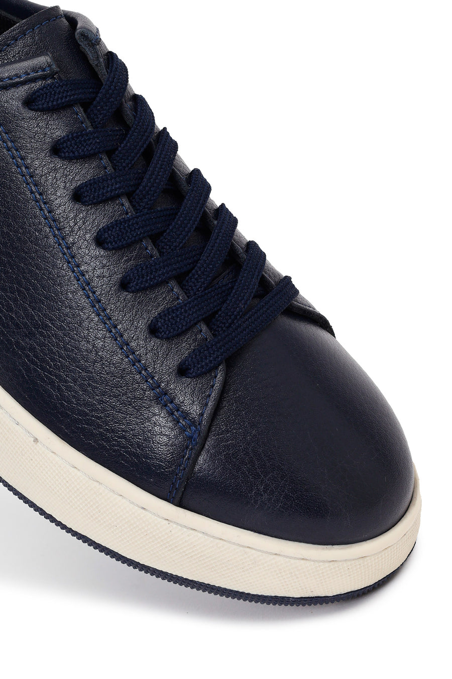Erkek Lacivert Bağcıklı Kalın Tabanlı Deri Sneaker