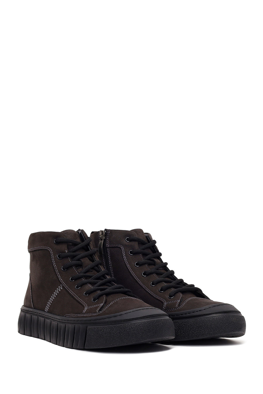 Male Anthracite Lace-Up Zip Closure Nubuck Leather Sports Boots