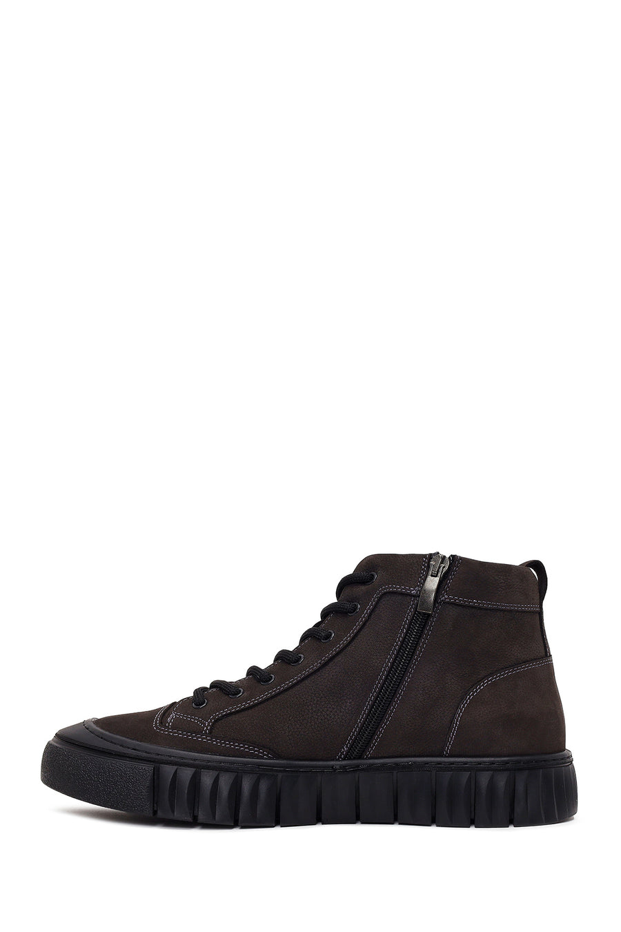 Male Anthracite Lace-Up Zip Closure Nubuck Leather Sports Boots
