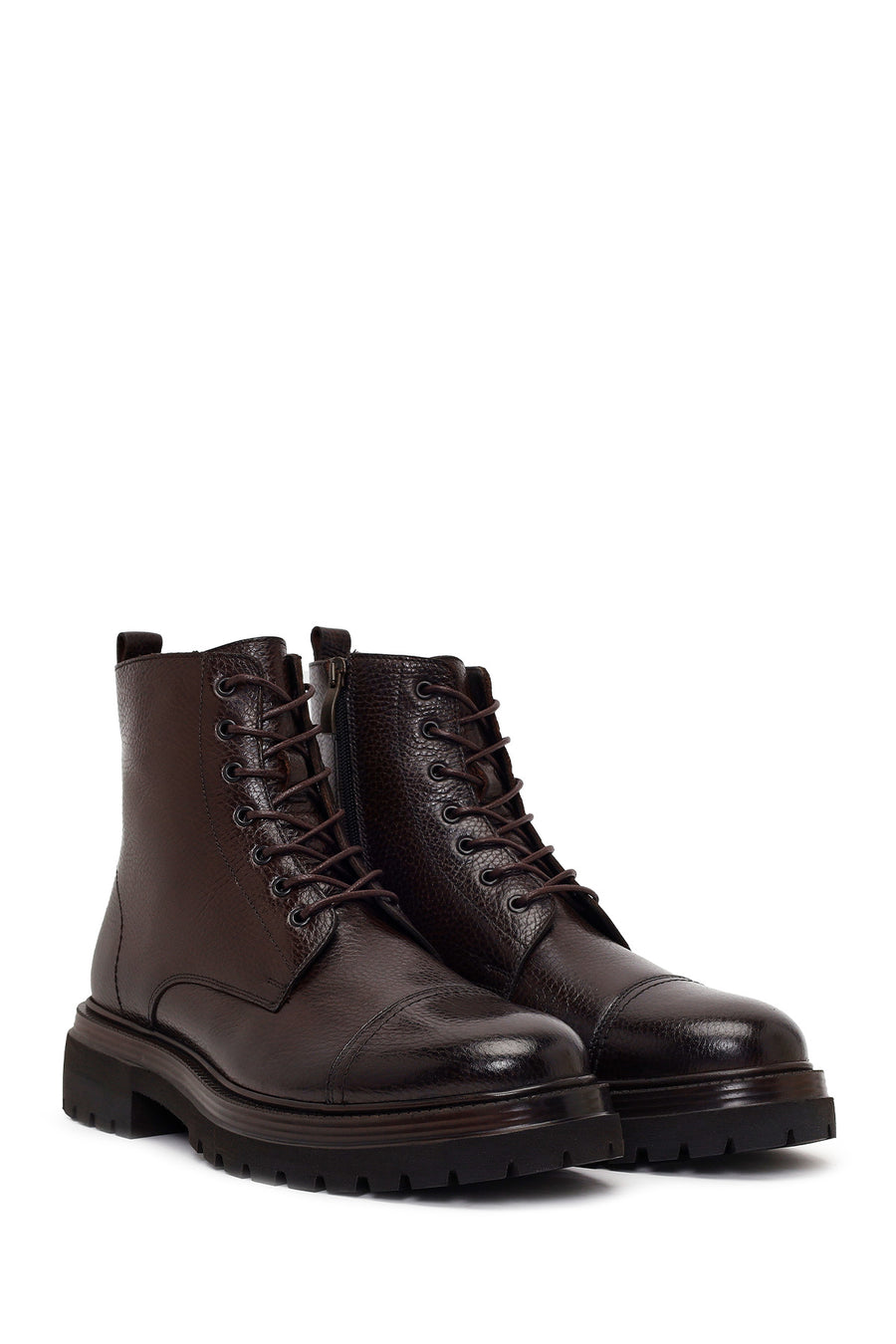 Male Brown Lace-Up Zip Closure Leather Casual Boots
