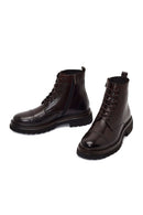 Male Brown Lace-Up Zip Closure Leather Casual Boots | Derimod